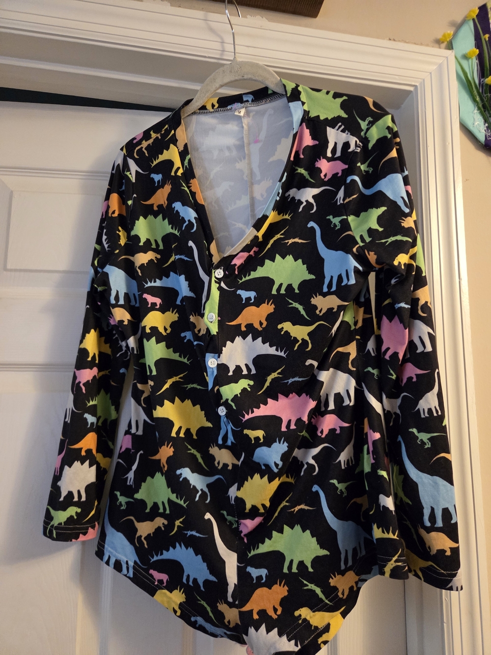 Medium M Adult Romper Black With Colorful Dinosaurs